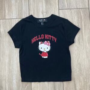 Hello Kitty Forever 21 Baby Tee Womens L Black Devil Halloween Sanrio Y2K